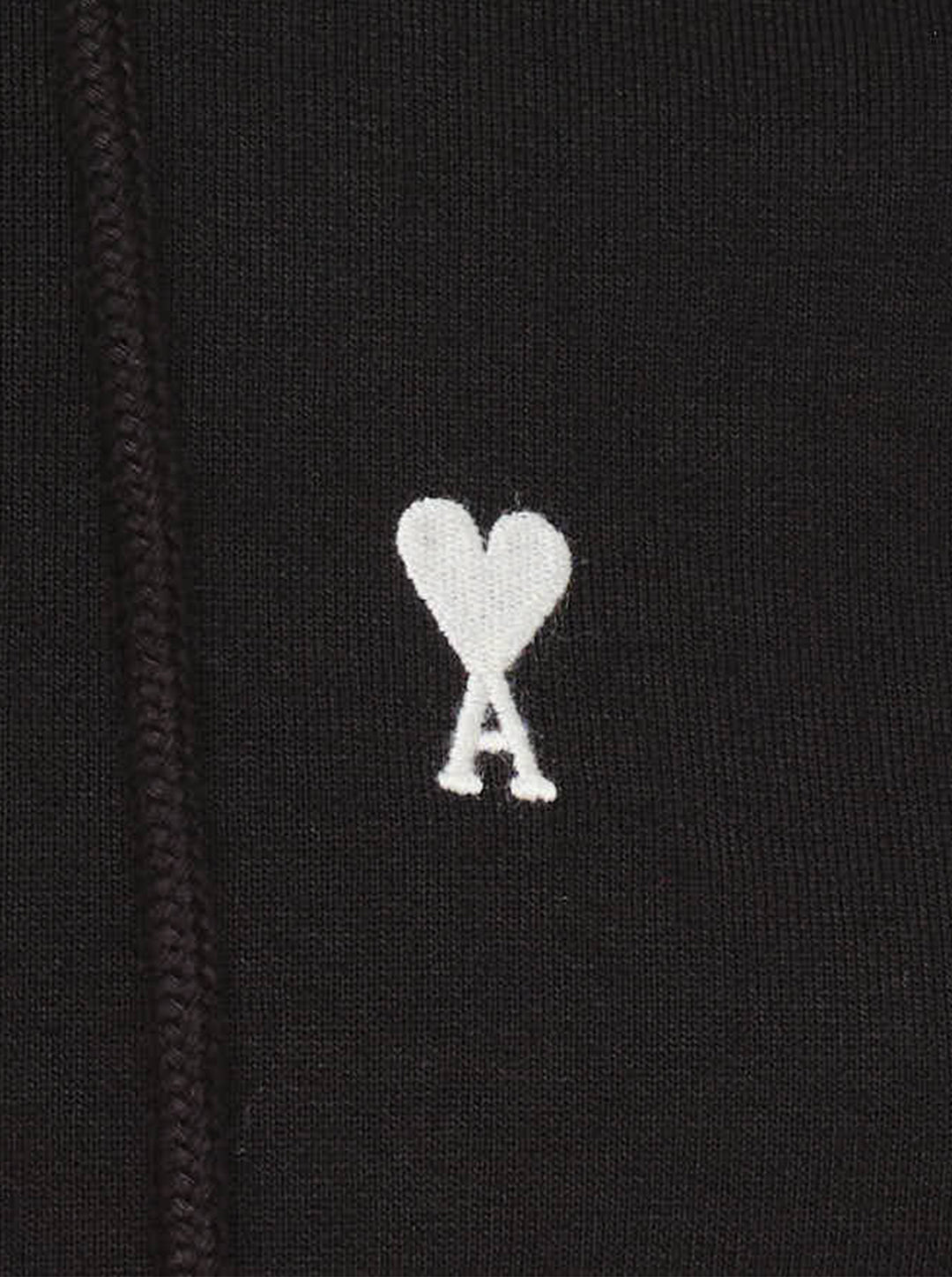 Ami Alexandre Mattiussi black zip-up hoodie with embroidered Ami de Cœur logo, silver zip hardware, adjustable drawstring hood, and kangaroo pocket - view 3