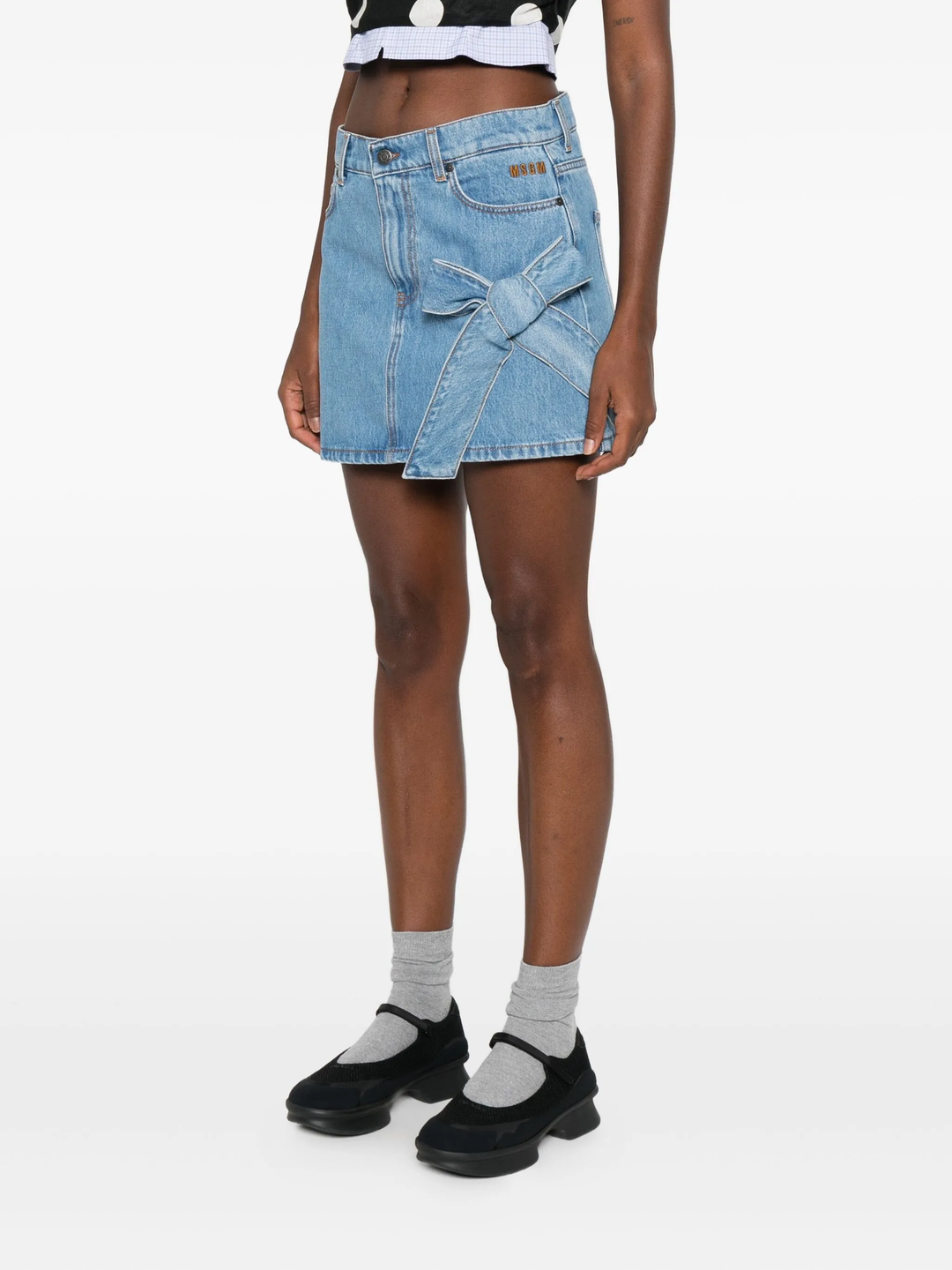 Side Ribbon Denim Detail Skirt