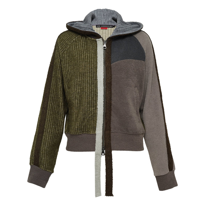 Color Blocked Knit Hoodie Zip