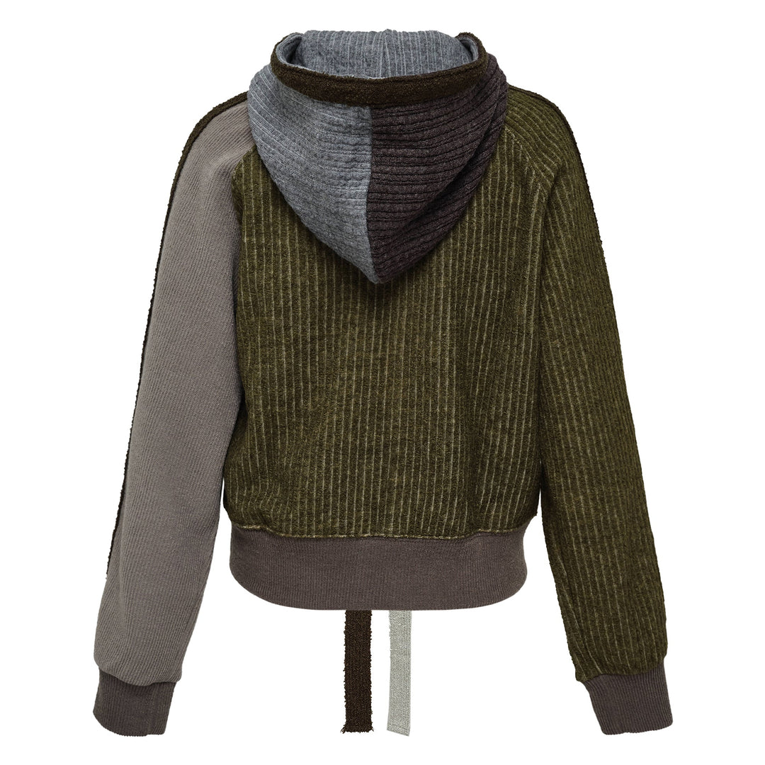Color Blocked Knit Hoodie Zip