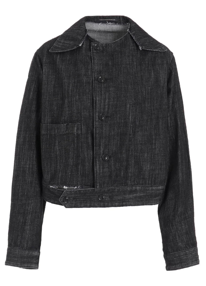 8Oz Denim Slit Collar Short Blouse