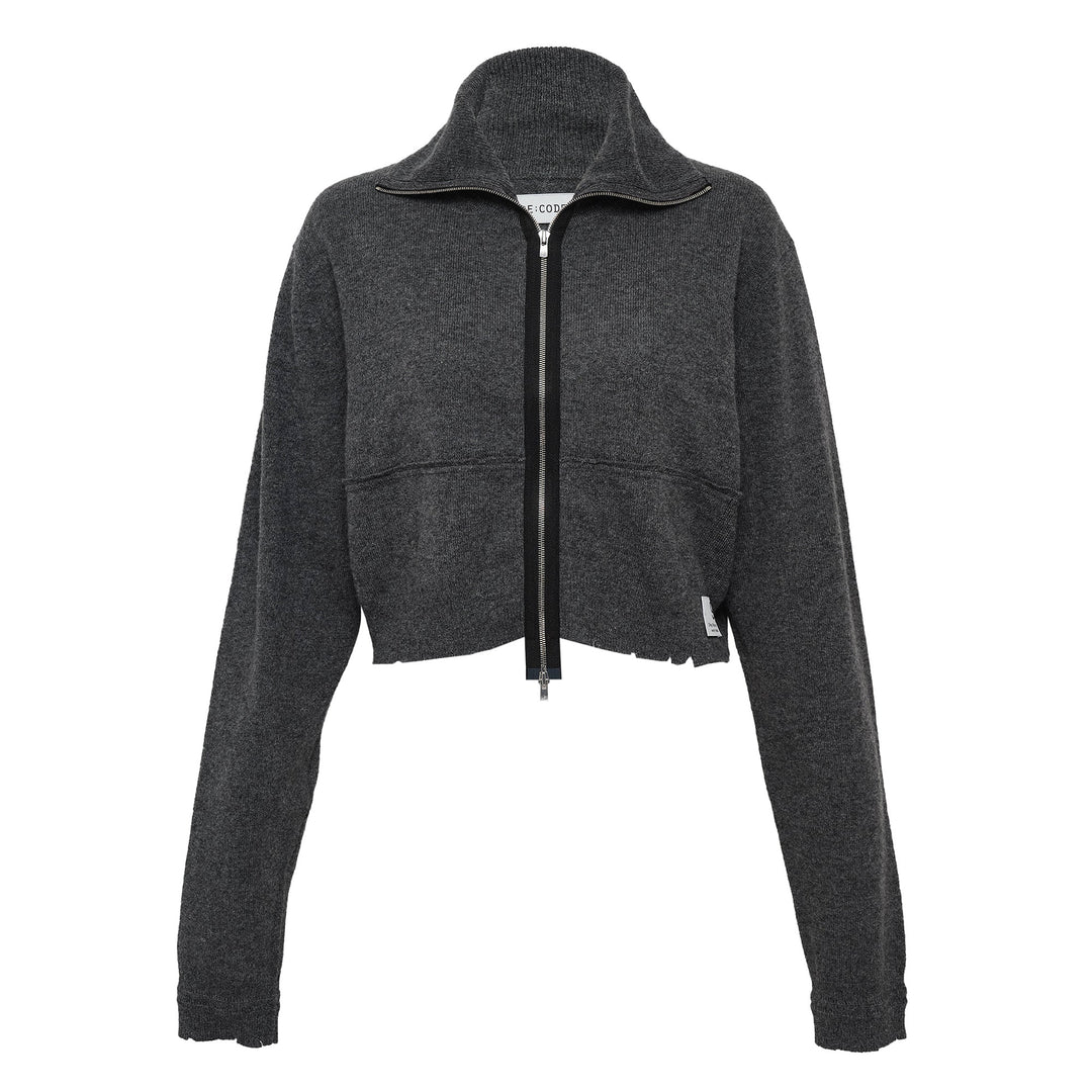 Destroyed Cashmere Knit Zip Up Sweater
