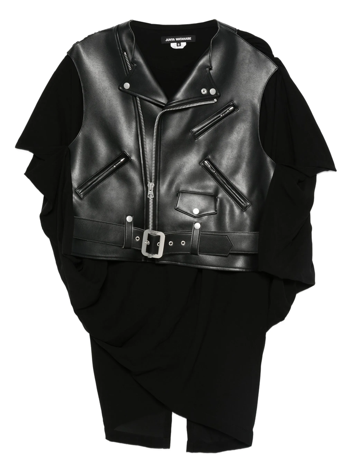 Fake Leather X Polyester Georgette Dress