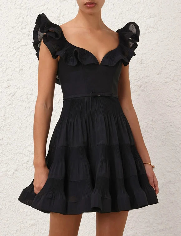 Pleated Frill Mini Dress