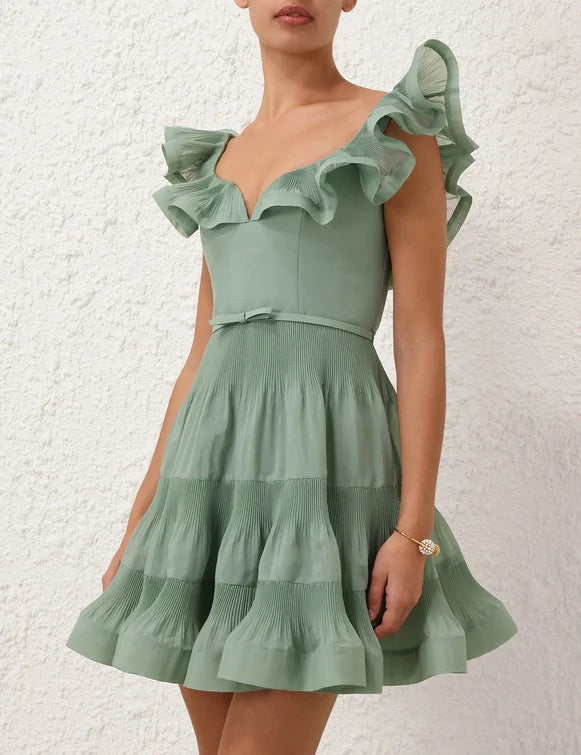 Pleated Frill Mini Dress