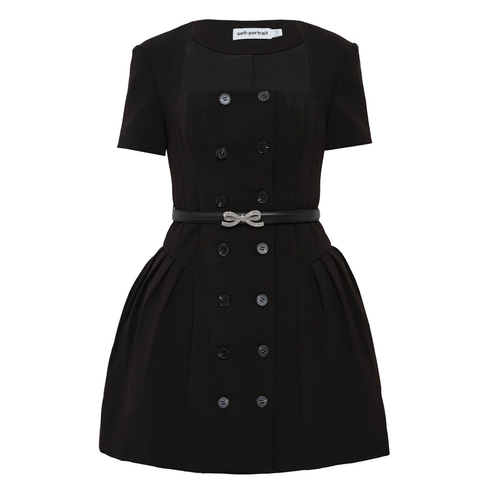 Black Crepe Short Sleeve Mini Dress