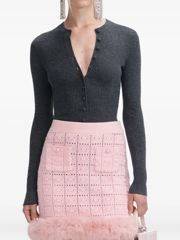 Pink Fur Hem Knit Skirt