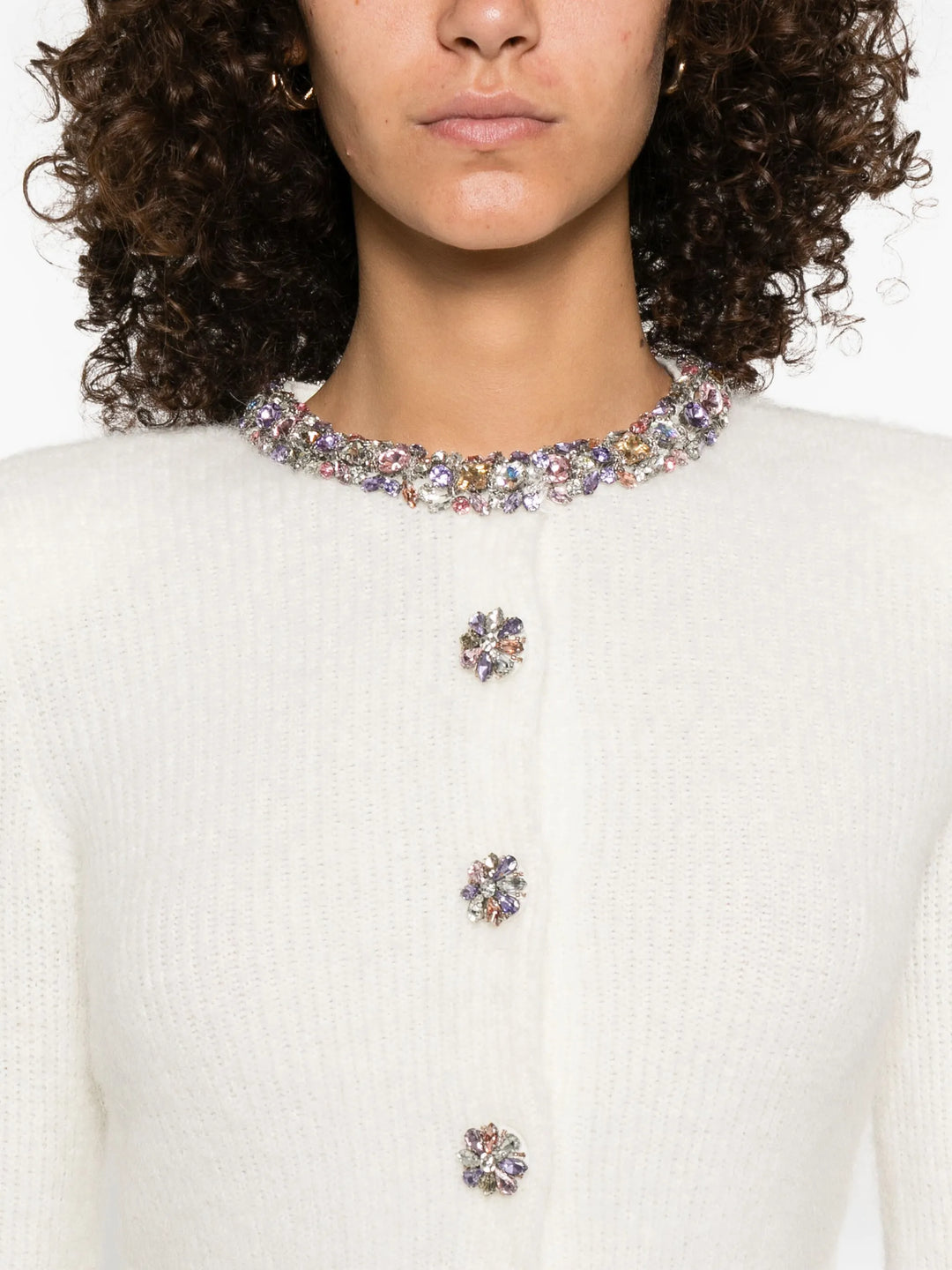 Cream Embellished Trim Cardigan