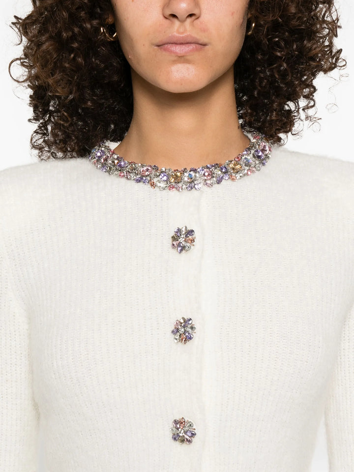 Cream Embellished Trim Cardigan