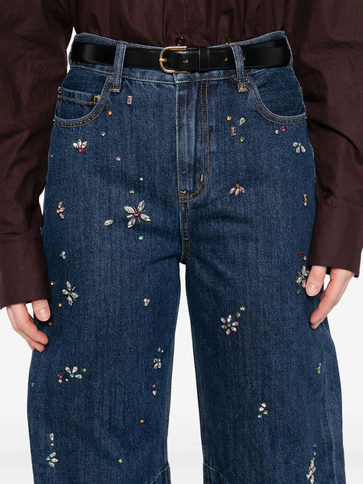 Blue Embellished Barrel Leg Jeans