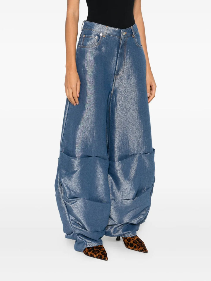 Shiny Weft Denim Baggy Pants