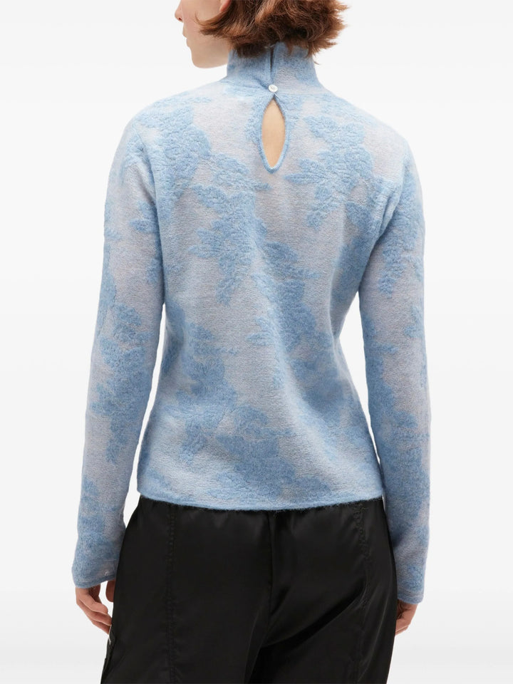 Sheer Flower Jacquard Mockneck Top