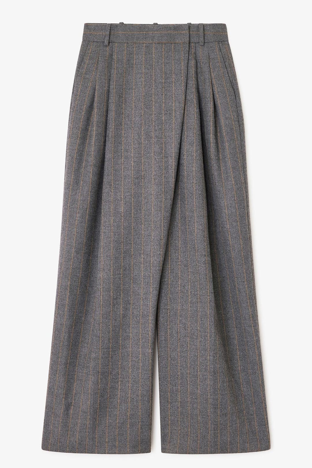 Brushed Wool Stripe Mid Waist Pants