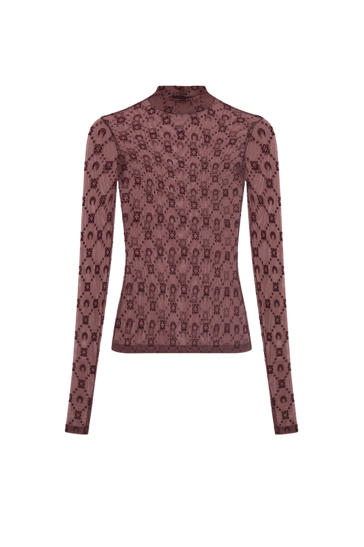 Moonogram Mesh Flock High Neck Tee