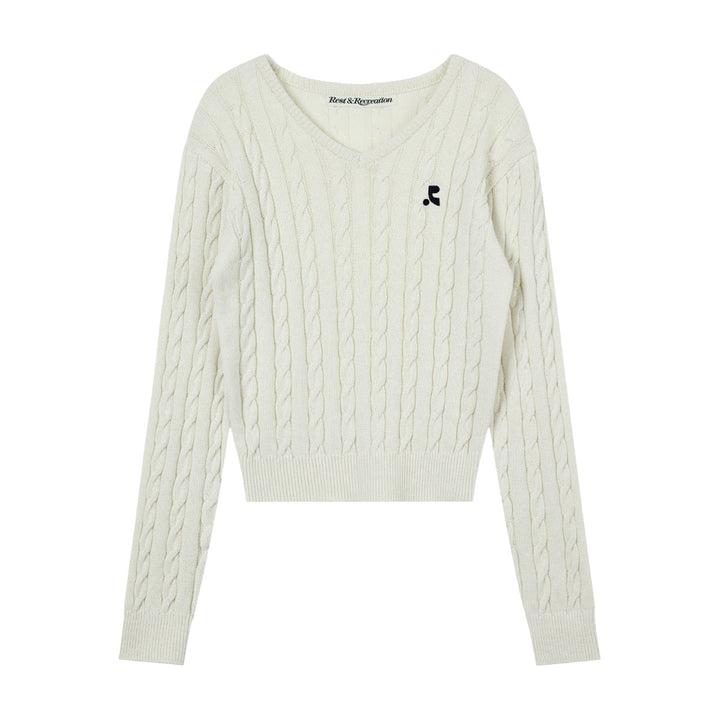 Cable V-Neck Knit Top
