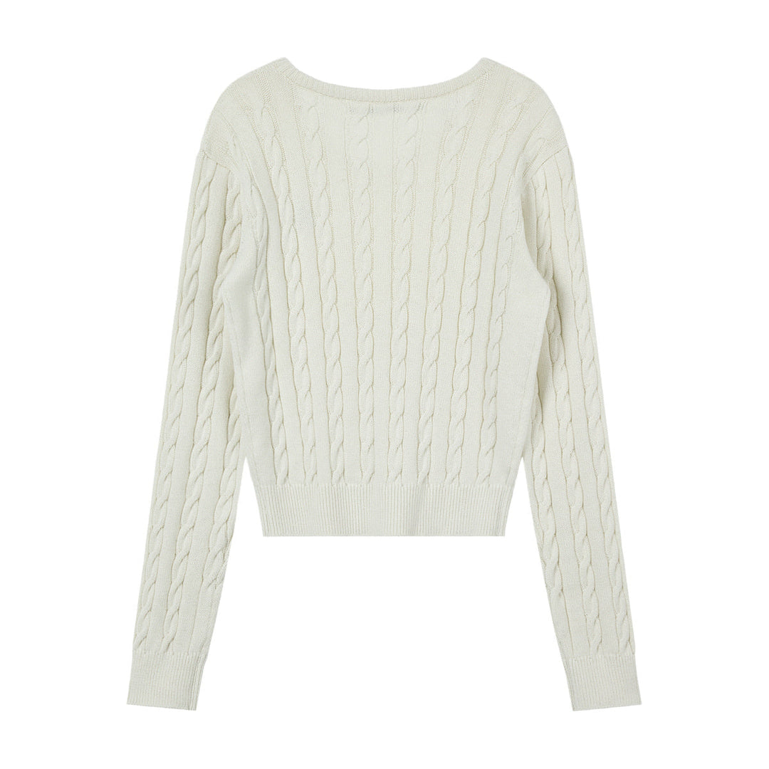 Cable V-Neck Knit Top