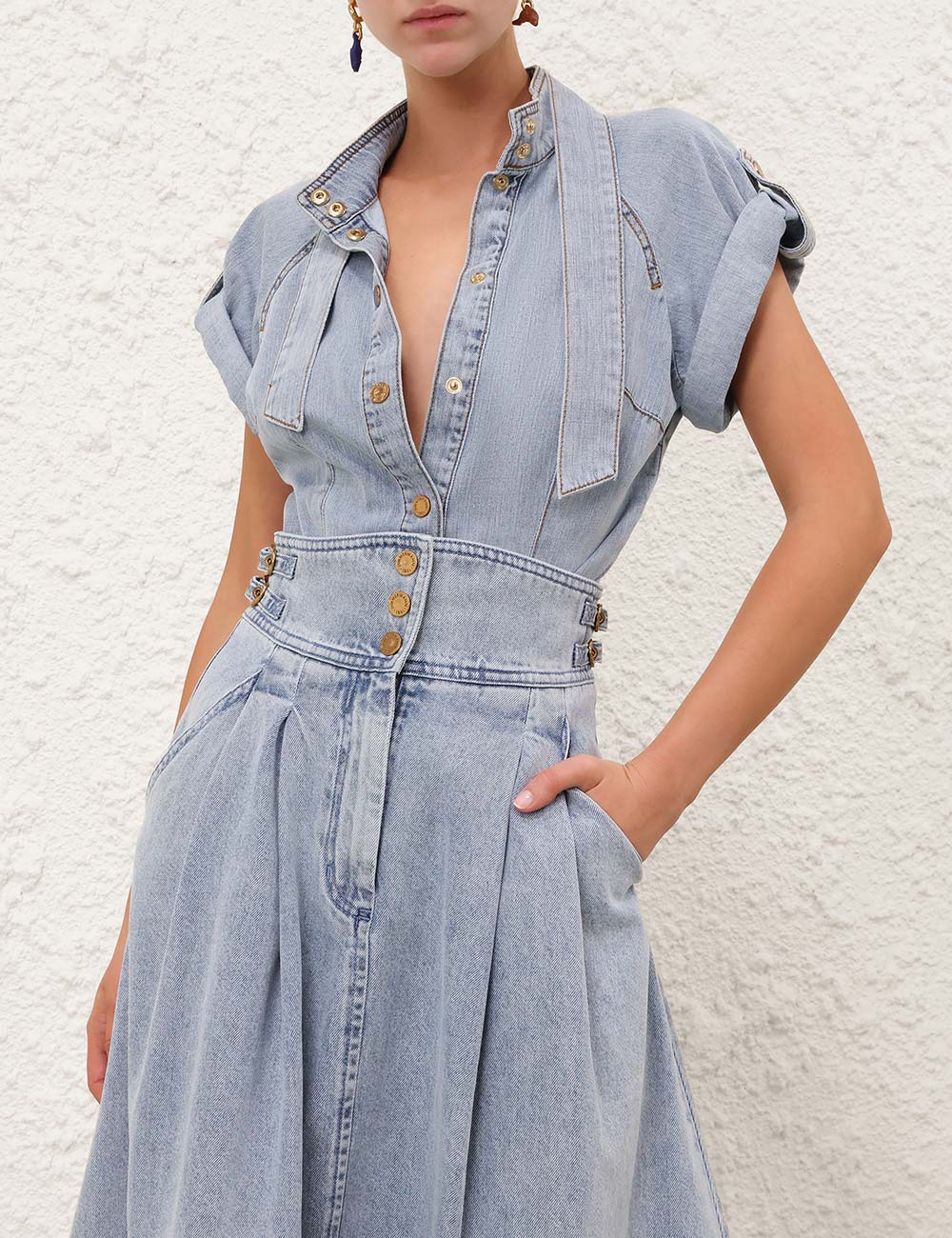 Denim Tie Neck Shirt