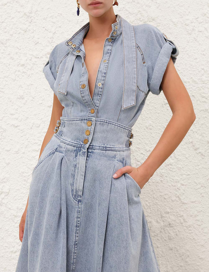 Denim Tie Neck Shirt
