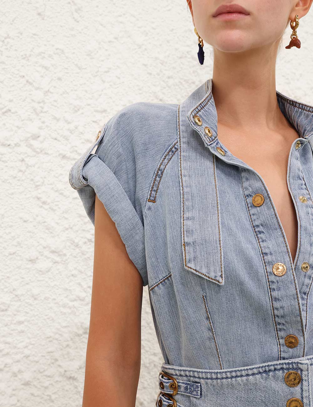 Denim Tie Neck Shirt