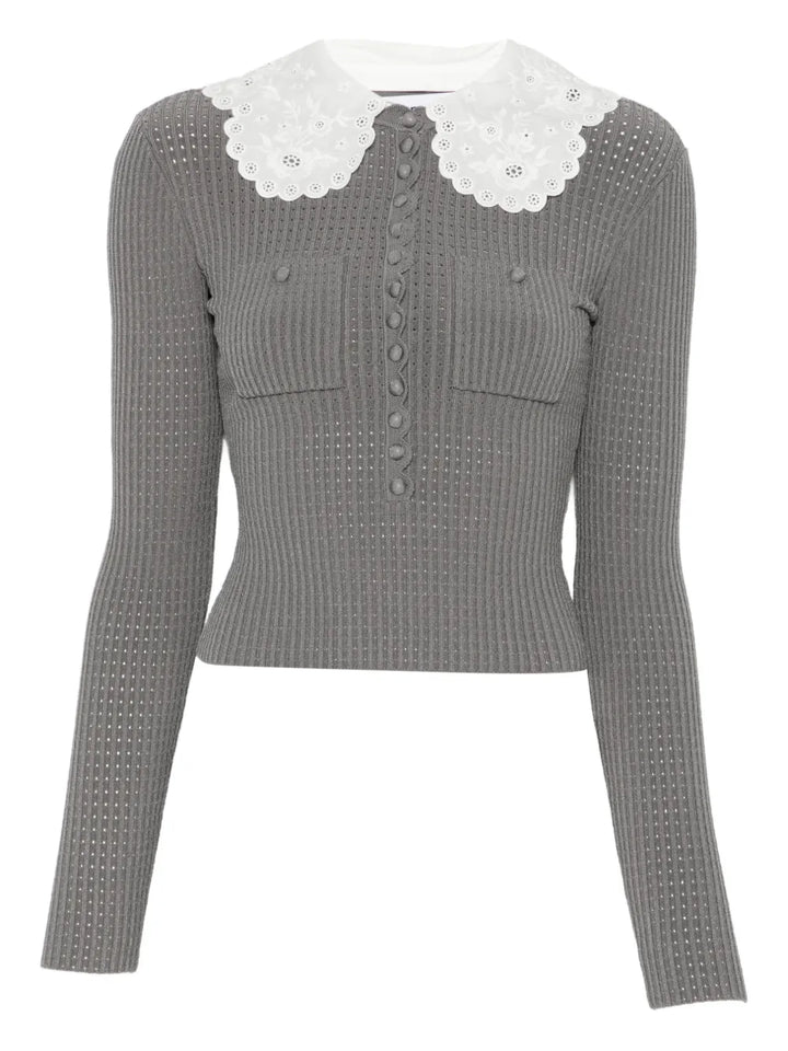 Grey Lace Collar Knit Top