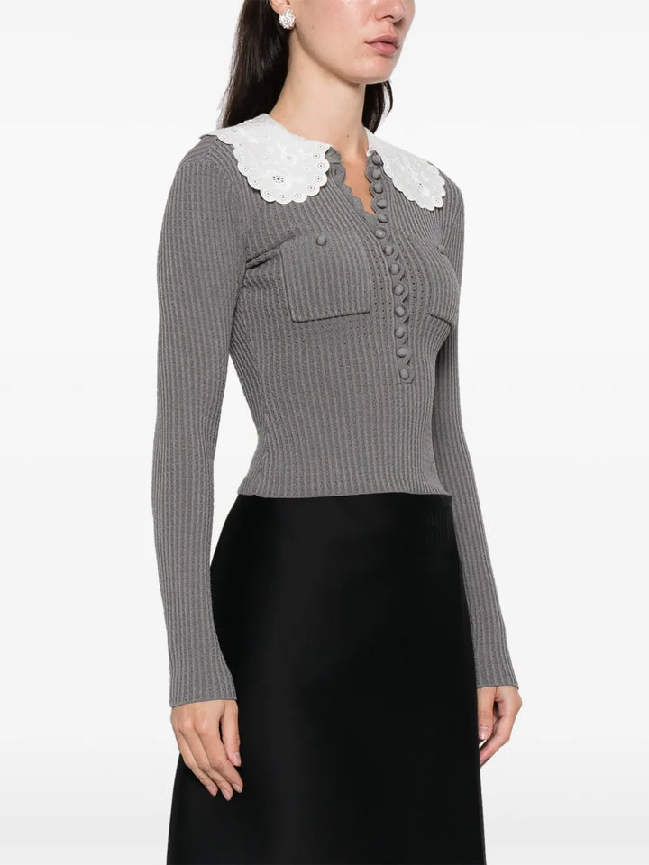 Grey Lace Collar Knit Top