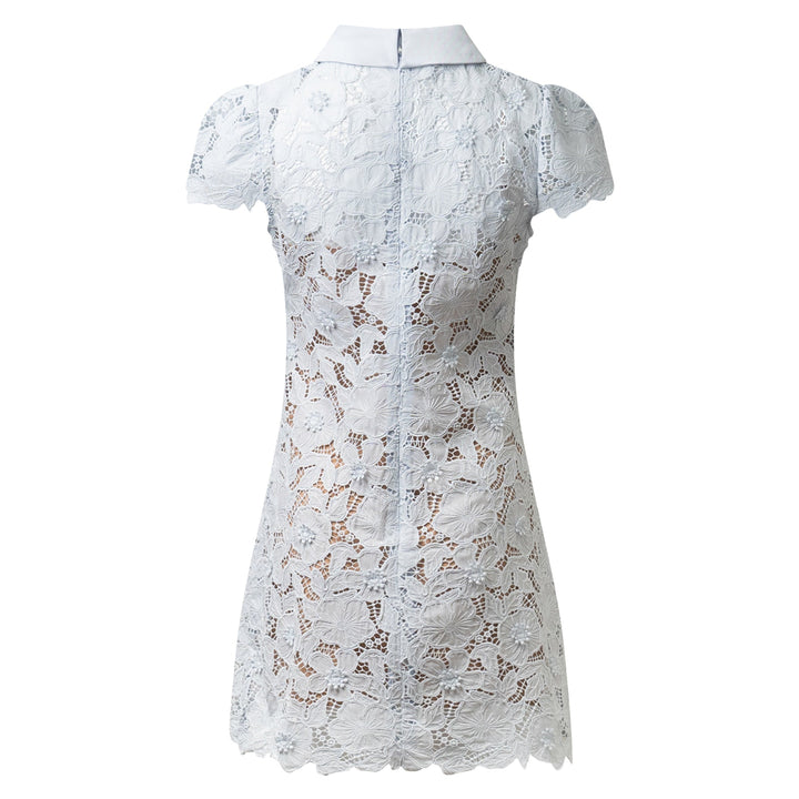 Blue Guipure Lace Mini Dress