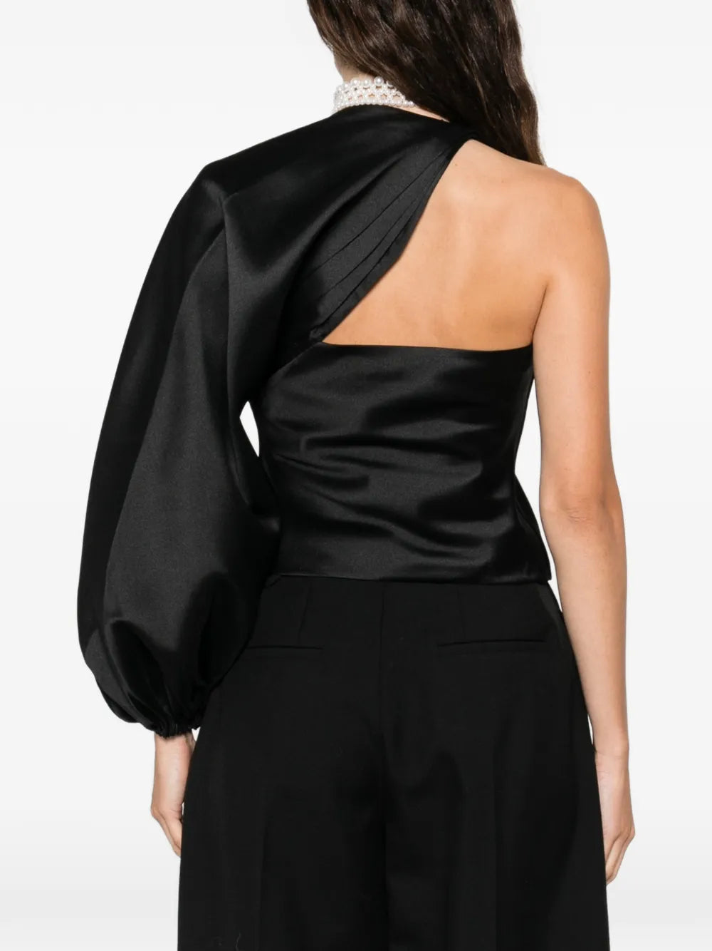 Black Taffeta Draped Sleeve Top