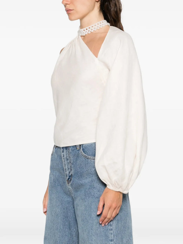 Cream Draped Sleeve Top