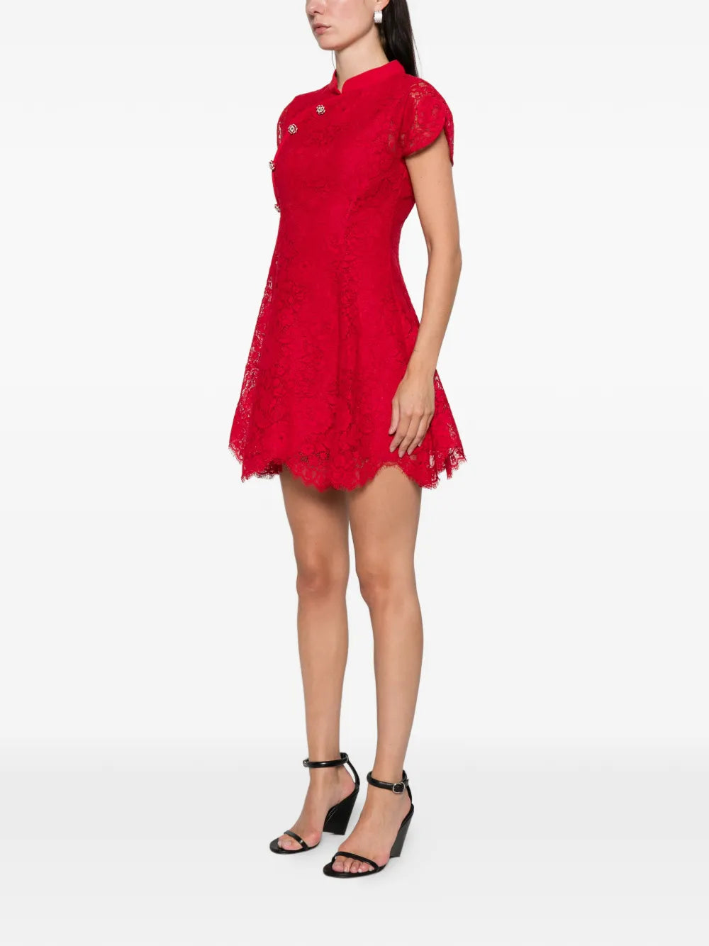 Red Fine Lace Mini Dress