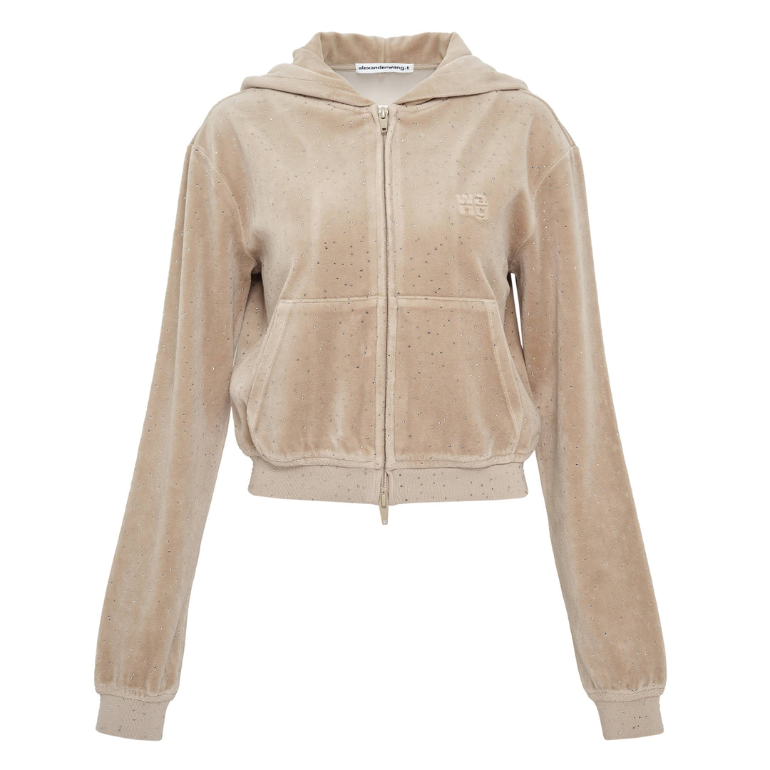 Crystal Hotfix Velour Shrunken Hoodie