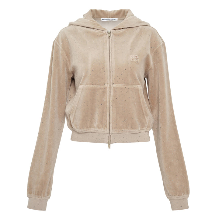 Crystal Hotfix Velour Shrunken Hoodie