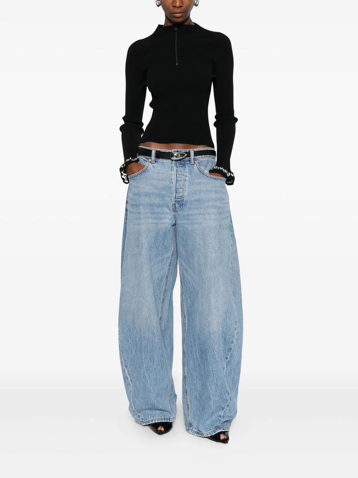 Long-Sleeve Ruffle-Hem Turtleneck