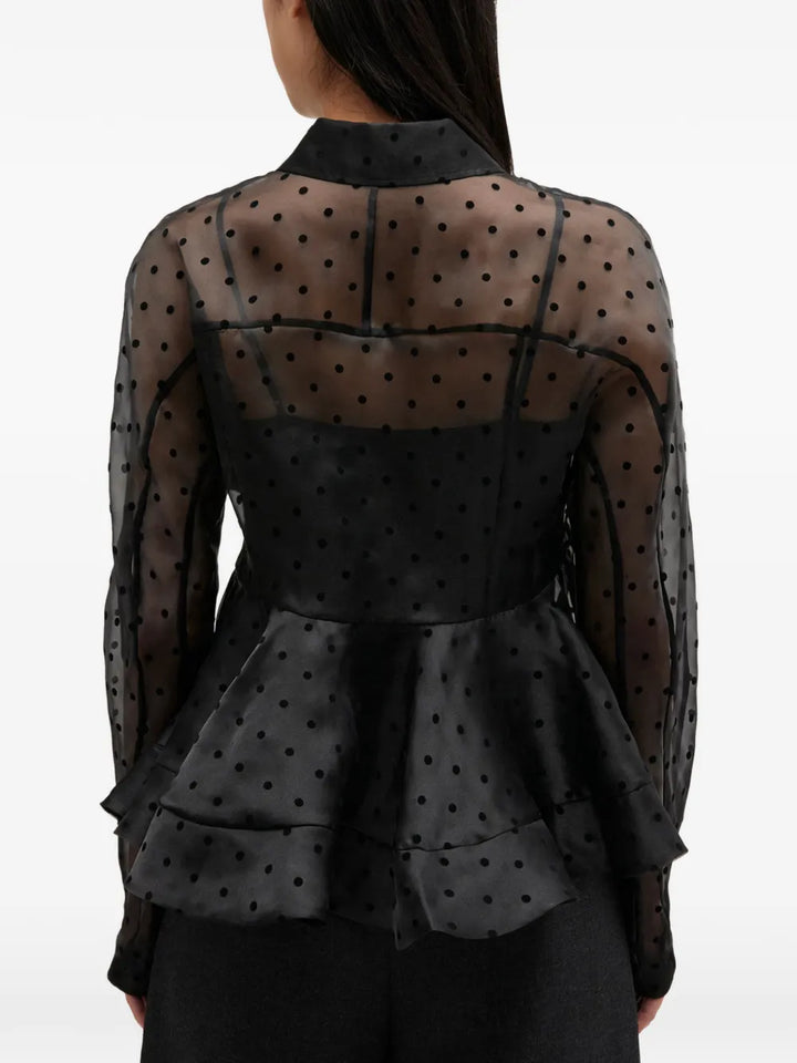 Flocked Organza Peplum Shirt