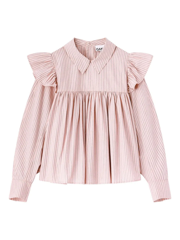 Oxford Stripe Frill Blouse