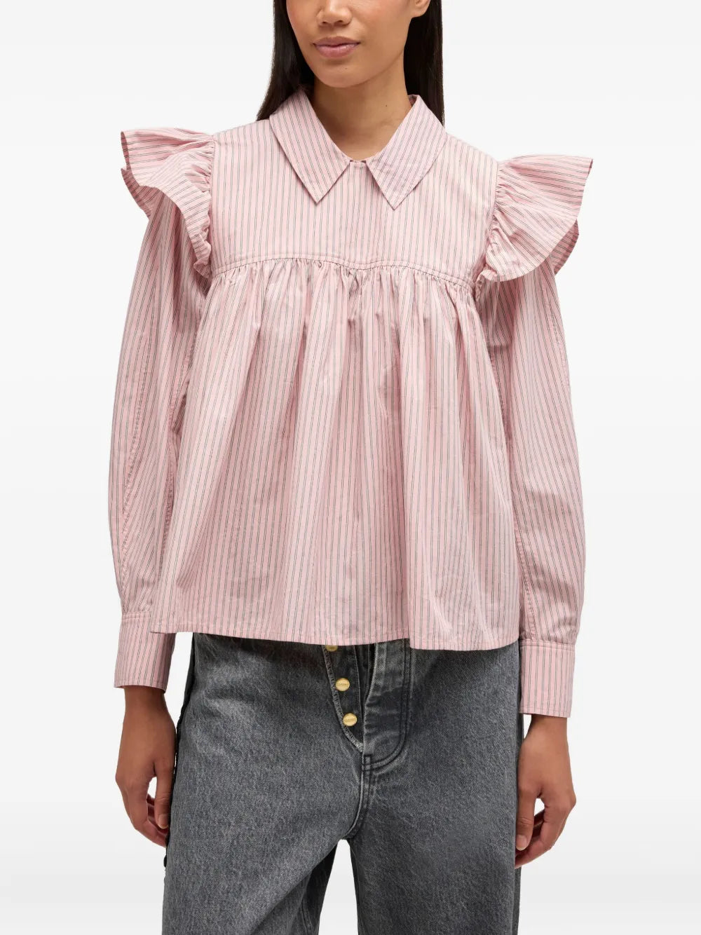Oxford Stripe Frill Blouse