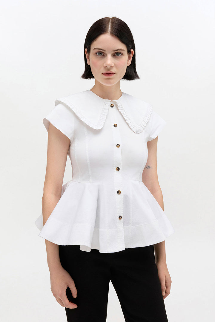 Stretch Cotton Peter Pan Collar Top