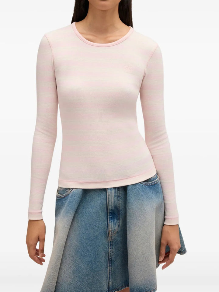 Soft Cotton Stripe Rib Long Sleeve Top