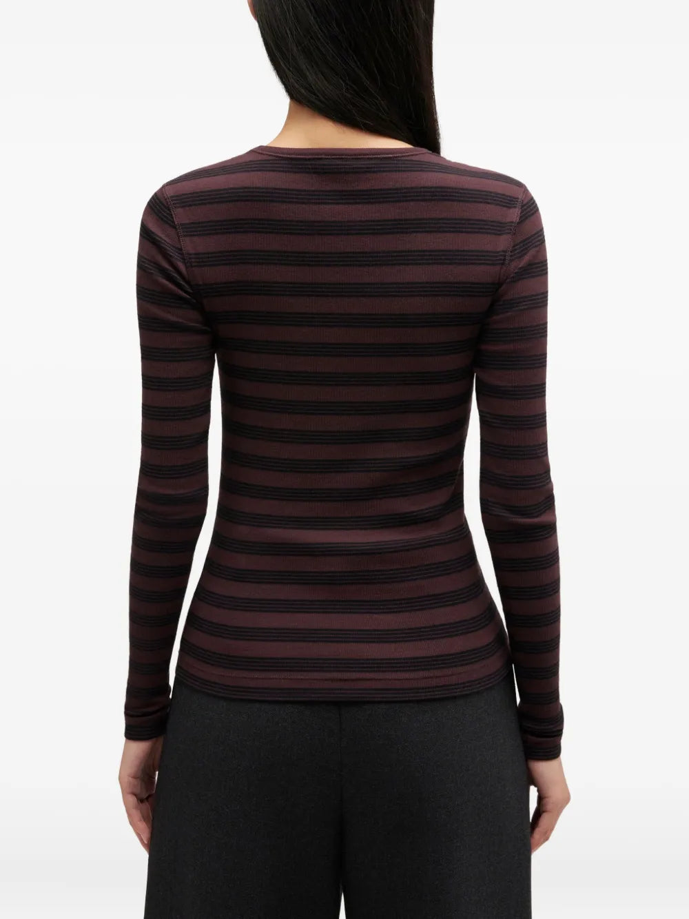 Soft Cotton Stripe Rib Long Sleeve Top