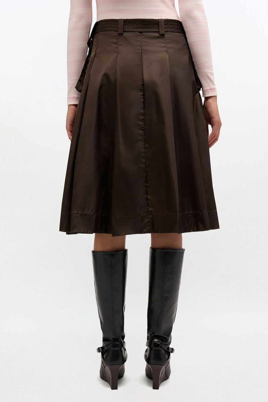 Duchesse Nylon Midi Pleated Skirt