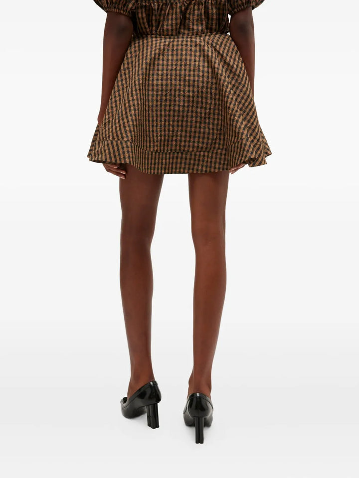Crinkled Taffeta Check Mini Skirt