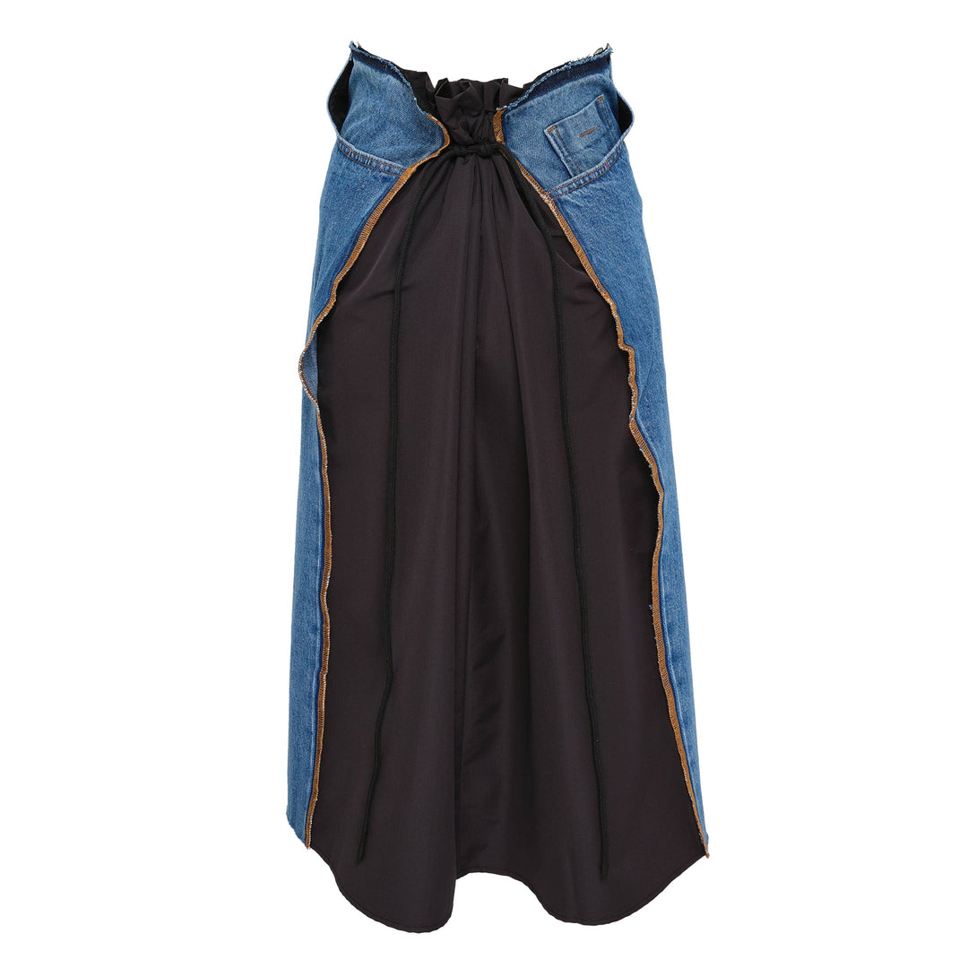 Denim-Wool Blend Midi Skirt