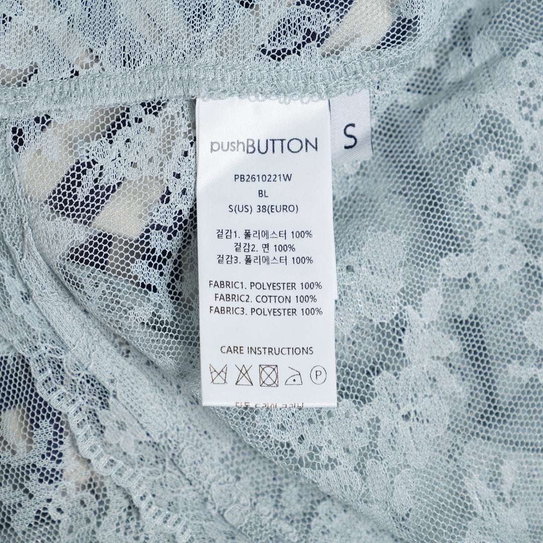 Blue Cropped Lace Layered Striped Blouse