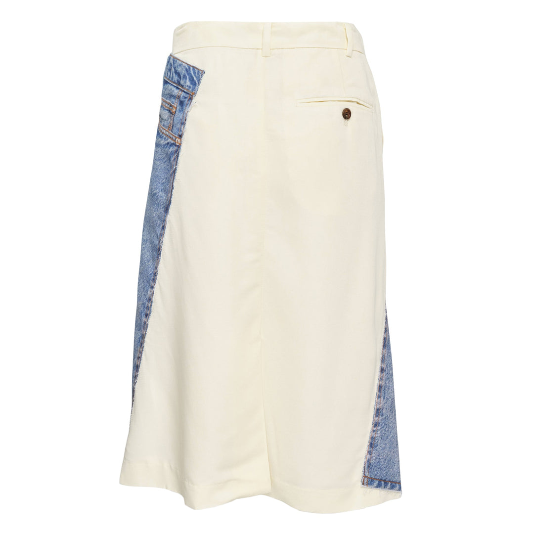 Blue Denim Print Wrap Panel Skirt