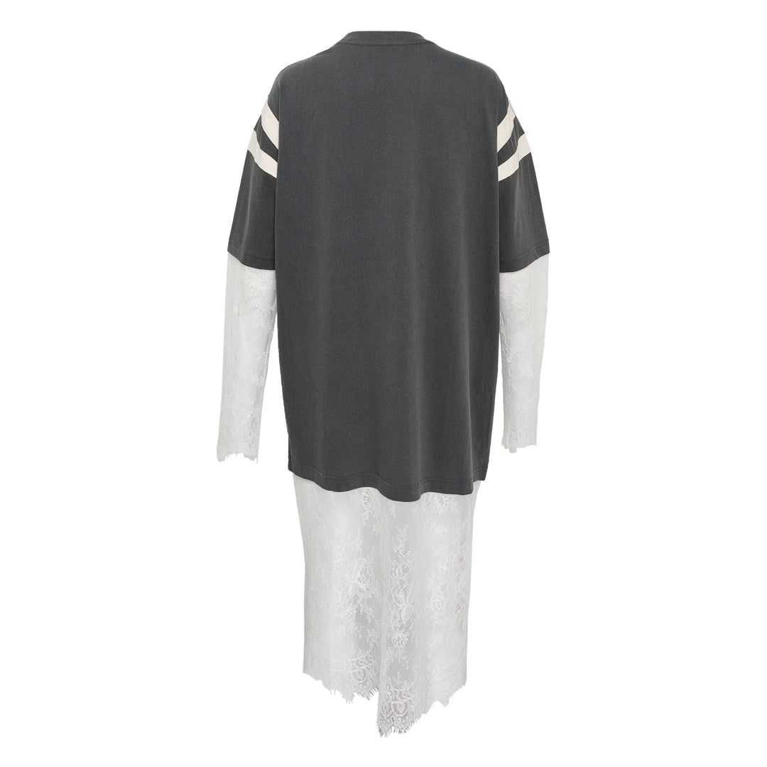 Gray Layered Lace Sleeve Tee