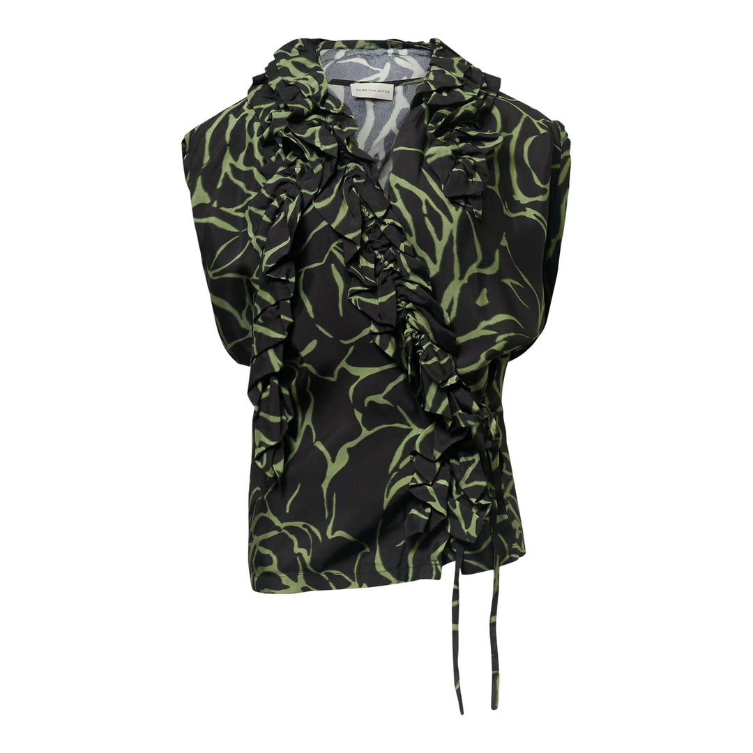 Sleeveless Wrap Blouse With Ruffle