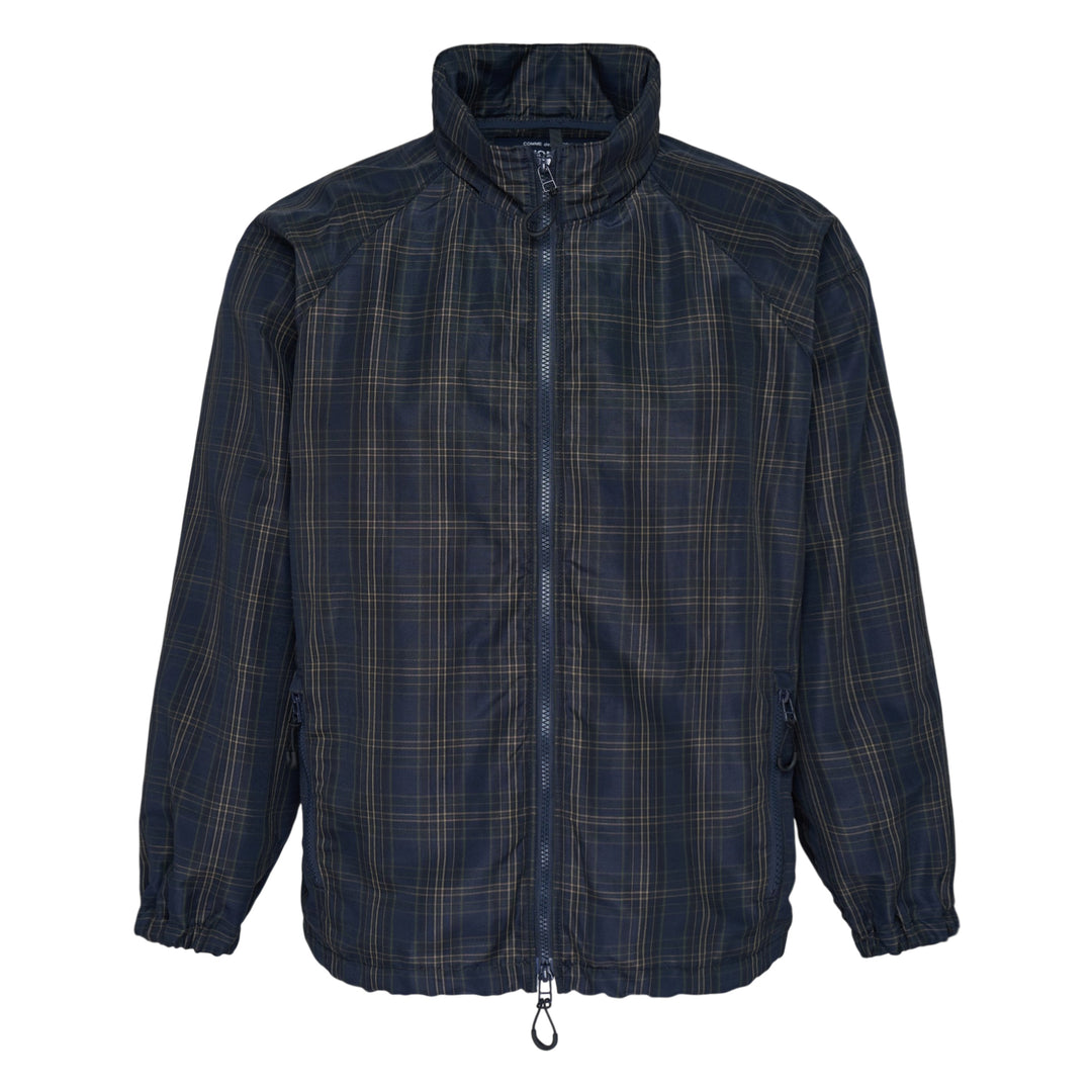 Navy Polyester Ramie Check Jacket