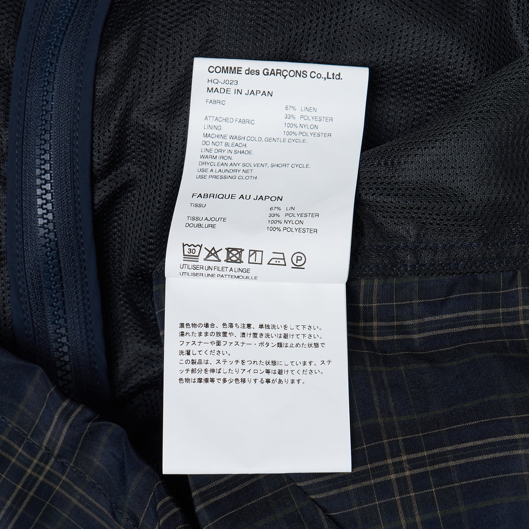 Navy Polyester Ramie Check Jacket