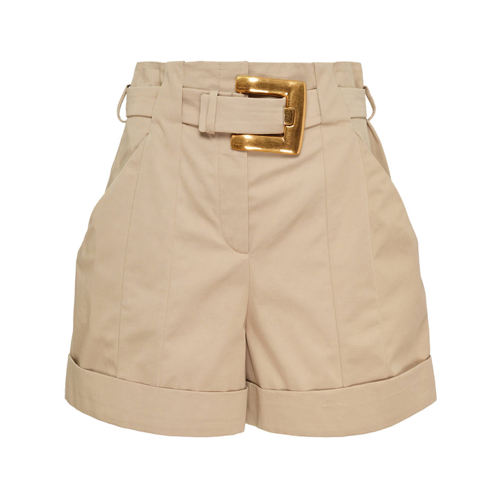 High Waist Belted Gabardine Shorts