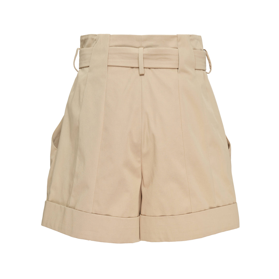 High Waist Belted Gabardine Shorts