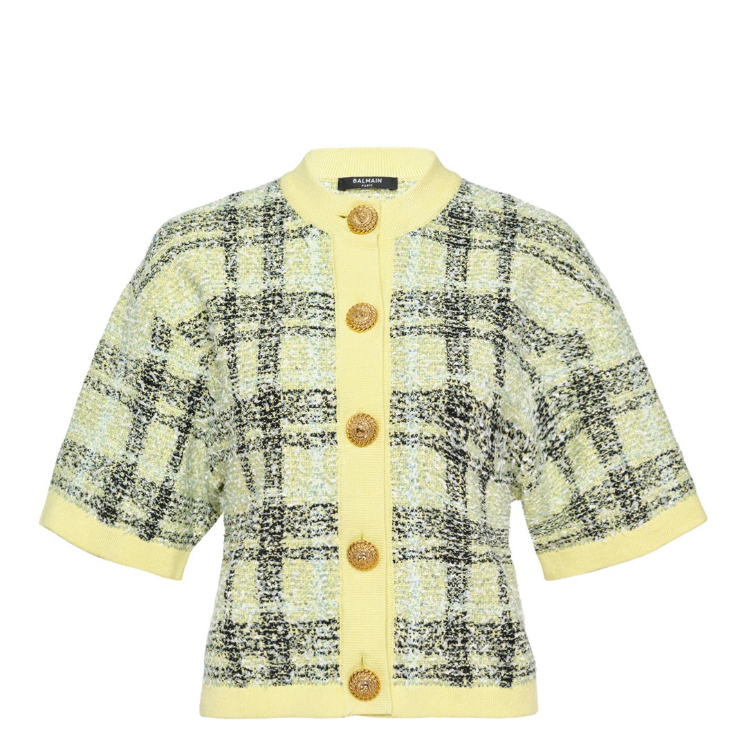 Buttoned Shiny Light Tweed Top